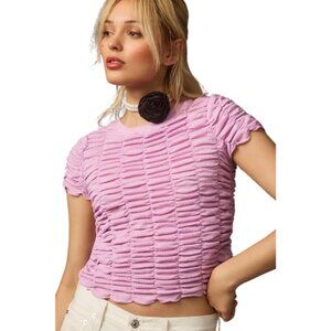 Anthropologie Ruched Baby Tee Short Sleeve Size Medium in Lilac
